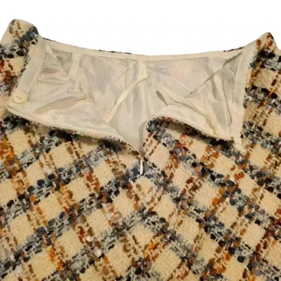 Talbots Wool Blend Cream Blue Tan Textured Skirt Hidden Side Zip Size 8 - Picture 7 of 9